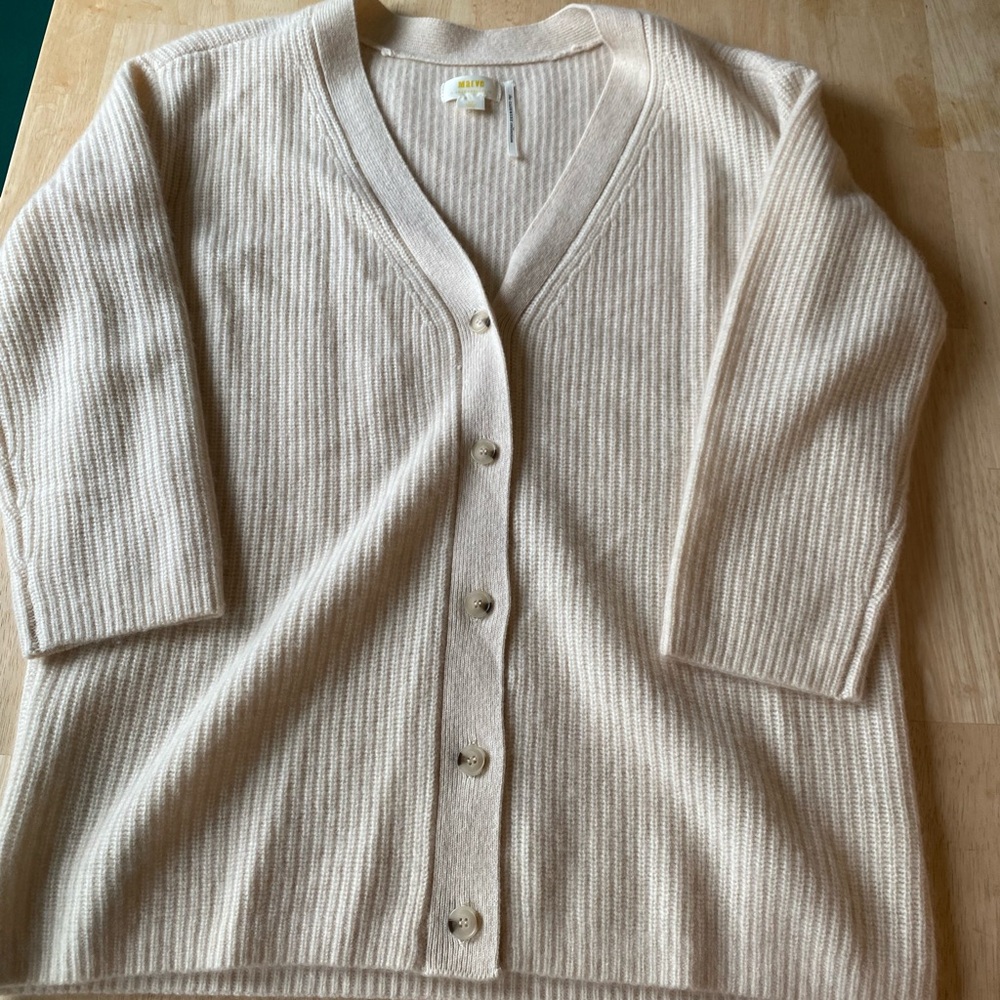 Anthropologie MAEVE Cashmere Cream Ribbed Cardigan